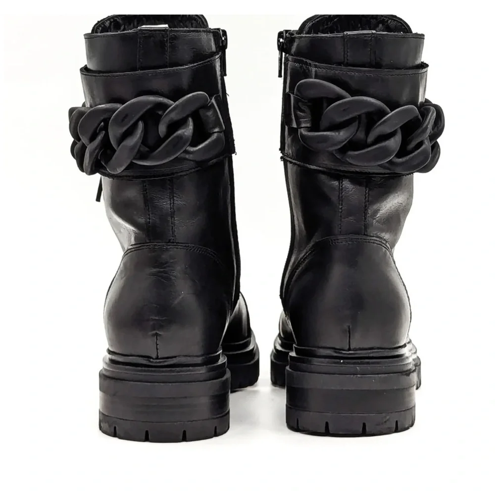 Beautiisoles Robyn Women Zoey Black Leather Lace up Combat Boots Eu37 US7 $449 - Picture 5 of 16